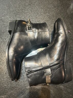 Eugenia Kim Black Ankle Boots with silver harness sz 39